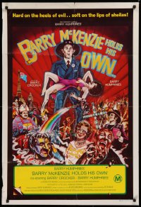 9j425 BARRY MCKENZIE HOLDS HIS OWN Aust 1sh 1985 wacky art of man holding woman & crazy characters!