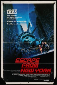 9j461 ESCAPE FROM NEW YORK Aust 1sh 1981 John Carpenter, decapitated Lady Liberty by Jackson, rare!