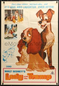 9j497 LADY & THE TRAMP Aust 1sh R1975 Walt Disney romantic canine dog classic cartoon!
