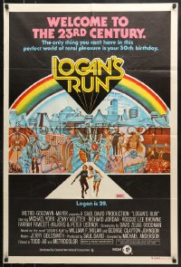 9j503 LOGAN'S RUN Aust 1sh 1976 art of Michael York & Jenny Agutter running away by Charles Moll!