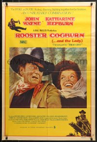 9j537 ROOSTER COGBURN Aust 1sh 1975 great art of John Wayne & Katharine Hepburn!