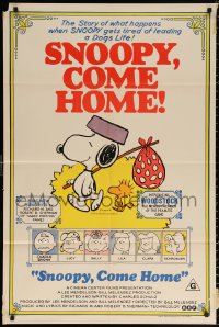 9j541 SNOOPY COME HOME Aust 1sh 1972 Peanuts, Charlie Brown, great Schulz art of Snoopy & Woodstock!