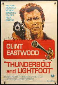 9j556 THUNDERBOLT & LIGHTFOOT Aust 1sh 1974 art of Clint Eastwood with huge gun by Ken Barr!