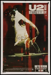 9j561 U2 RATTLE & HUM Aust 1sh 1988 image of Irish rockers Bono & The Edge performing on stage!
