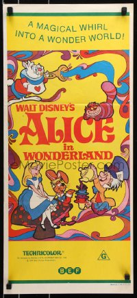 9j588 ALICE IN WONDERLAND Aust daybill R1974 Walt Disney Lewis Carroll classic, psychedelic art!