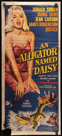 9j591 ALLIGATOR NAMED DAISY Aust daybill 1957 art of sexy Diana Dors in skimpy outfit, Jean Carson!