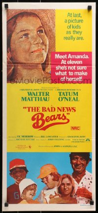 9j603 BAD NEWS BEARS Aust daybill 1977 great different art of Walter Matthau & young Tatum O'Neal!