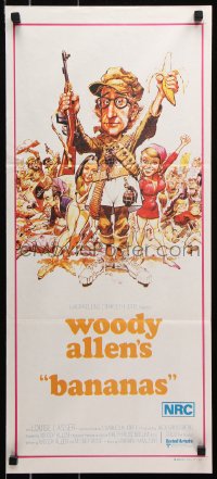 9j607 BANANAS Aust daybill 1972 great artwork of Woody Allen by E.C. Comics artist Jack Davis!
