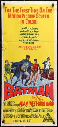 9j609 BATMAN Aust daybill 1967 DC Comics, great image of Adam West & Burt Ward w/villains!