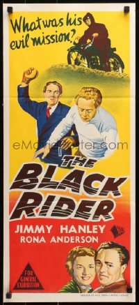 9j622 BLACK RIDER Aust daybill 1954 English crime, Jimmy Hanley, what was his evil mission?