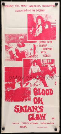 9j629 BLOOD ON SATAN'S CLAW Aust daybill 1972 English horror thriller, wild Satanic images!