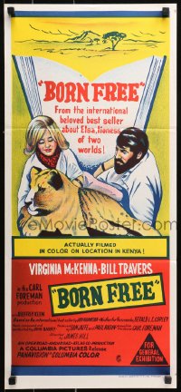 9j631 BORN FREE Aust daybill 1966 art of Virginia McKenna & Bill Travers with Elsa the lioness!