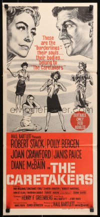 9j659 CARETAKERS Aust daybill 1963 Robert Stack, Polly Bergen & Joan Crawford in a mental hospital!