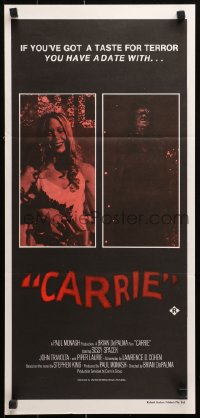 9j662 CARRIE Aust daybill R1980s Stephen King, Spacek before and after her bloodbath at the prom!