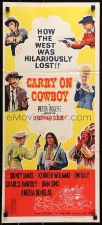 9j663 CARRY ON COWBOY Aust daybill 1965 Sidney James, sexy English cowboy western, different!