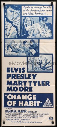 9j667 CHANGE OF HABIT Aust daybill R1970s art of Dr. Elvis Presley, Mary Tyler Moore!