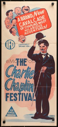 9j668 CHARLIE CHAPLIN FESTIVAL Aust daybill 1957 comedy shorts, different art of legendary actor!
