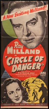 9j675 CIRCLE OF DANGER Aust daybill 1951 Ray Milland on a manhunt, directed by Jacques Tourneur!