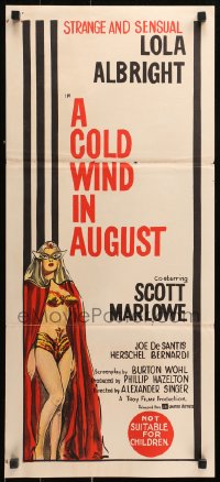9j679 COLD WIND IN AUGUST Aust daybill 1961 sexy strange & sensual masked Lola Albright!