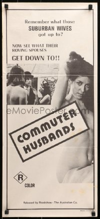 9j684 COMMUTER HUSBANDS Aust daybill 1973 sexploitation, sexy secretary has her hands full!