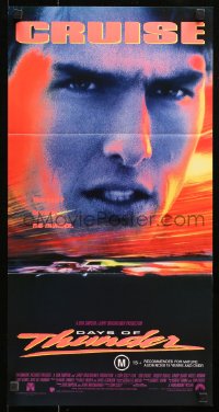 9j696 DAYS OF THUNDER Aust daybill 1990 close image of angry NASCAR race car driver Tom Cruise!