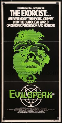 9j719 EVILSPEAK Aust daybill 1981 computer programmed for unspeakable terror, sci-fi horror art!