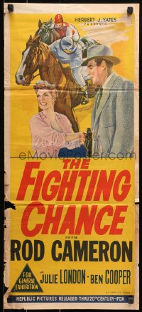 9j730 FIGHTING CHANCE Aust daybill 1955 Rod Cameron & Julie London gamble at horse racing!