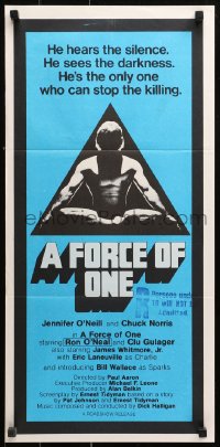 9j738 FORCE OF ONE Aust daybill 1981 Chuck Norris is so bad he hears silence & sees darkness!