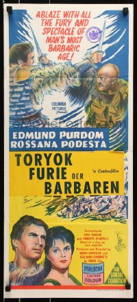 9j743 FURY OF THE PAGANS Aust daybill 1962 La Furia dei Barbari, barbarians & plunderers!