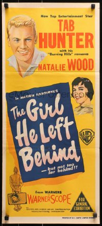 9j746 GIRL HE LEFT BEHIND Aust daybill 1956 military soldier Tab Hunter, pretty Natalie Wood!