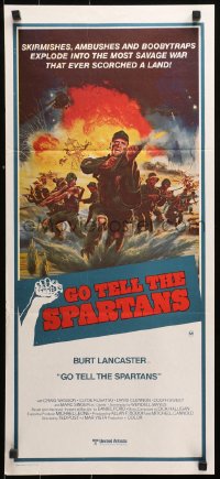 9j748 GO TELL THE SPARTANS Aust daybill 1978 cool Kunstler art of Burt Lancaster in Vietnam War!