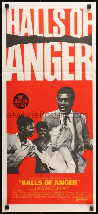 9j760 HALLS OF ANGER Aust daybill 1970 Calvin Lockhart, a war between 3000 black kids & 60 white kids!