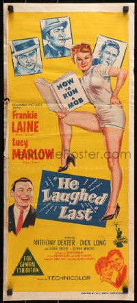 9j764 HE LAUGHED LAST Aust daybill 1956 Blake Edwards, full-length super sexy chorus cutie Lucy Marlow!