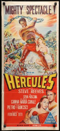 9j772 HERCULES Aust daybill 1959 great artwork of the world's mightiest man Steve Reeves!