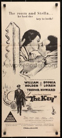 9j799 KEY Aust daybill 1958 Carol Reed, close up kiss art of William Holden & sexy Sophia Loren!