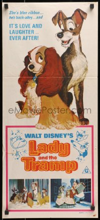 9j801 LADY & THE TRAMP Aust daybill R1975 Walt Disney romantic canine dog classic cartoon!