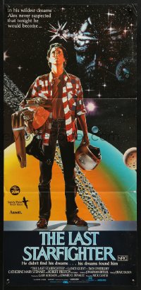9j805 LAST STARFIGHTER Aust daybill 1984 Lance Guest, cool sci-fi art by C.D. de Mar!