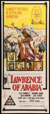 9j806 LAWRENCE OF ARABIA Aust daybill 1963 David Lean classic art of Peter O'Toole!
