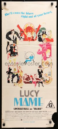 9j819 MAME Aust daybill 1974 Lucille Ball, from Broadway musical, cool Bob Peak artwork!