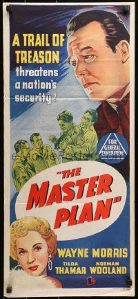 9j825 MASTER PLAN Aust daybill 1955 Wayne Morris & Tilda Thamar, communist spy thriller!