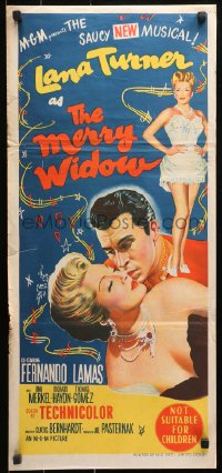 9j827 MERRY WIDOW Aust daybill 1952 great romantic art of sexy Lana Turner & Fernando Lamas!