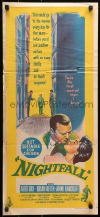 9j838 NIGHTFALL Aust daybill 1957 Jacques Tourneur, Aldo Ray, Brian Keith, Anne Bancroft!