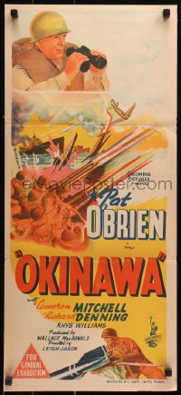 9j844 OKINAWA Aust daybill 1952 Pat O'Brien in World War II Japan, cool military battle art!