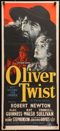 9j846 OLIVER TWIST Aust daybill 1951 hand litho of Guinness as Fagan, Davies in title role, rare!