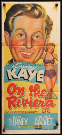 9j847 ON THE RIVIERA Aust daybill 1951 art of Danny Kaye, sexy Gene Tierney & Corinne Calvet!