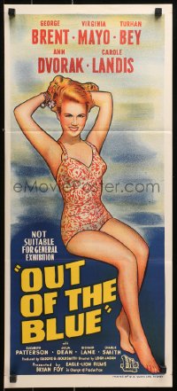 9j850 OUT OF THE BLUE Aust daybill 1949 super sexy full-length Virginia Mayo in swimsuit!