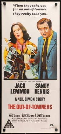 9j851 OUT-OF-TOWNERS Aust daybill 1970 Jack Lemmon, Sandy Dennis, written by Neil Simon!