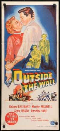 9j852 OUTSIDE THE WALL Aust daybill 1950 art of Richard Basehart, Marilyn Maxwell!