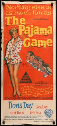 9j853 PAJAMA GAME Aust daybill 1957 sexy full-length image of Doris Day, who chases boys!