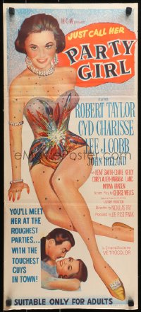 9j856 PARTY GIRL Aust daybill 1958 you'll meet sexiest Cyd Charisse at rough parties, Nicholas Ray